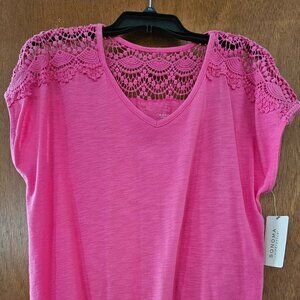Pink Lace-Shoulder Tee